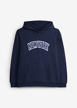 Hoodie aus reiner Baumwolle in blau von vorne - bonprix