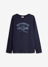 Langarmshirt aus reiner Bio-Baumwolle in blau von vorne - bonprix