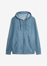 Kapuzen-Sweatjacke in gewaschener Optik aus reiner Baumwolle in blau von vorne - bonprix
