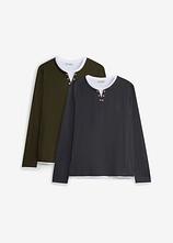 2 in 1 Langarmshirt (2er Pack) in grün von vorne - bonprix