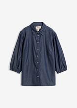 Jeansbluse mit Puffärmeln aus Bio-Baumwolle in blau von vorne - bonprix