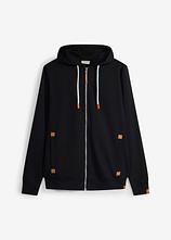 Kapuzen-Sweatjacke mit Lederimitat-Details in schwarz von vorne - bonprix