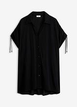 Oversize Strandbluse aus strukturiertem Crinkle in schwarz von vorne - bonprix