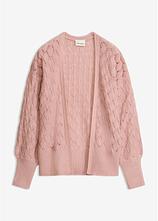 Ajour-Strickjacke mit Ballonärmel in rosa von vorne - bonprix