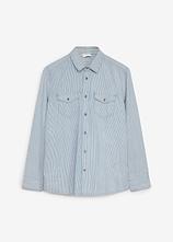 Jeanshemd, gestreift aus reiner Baumwolle in blau von vorne - bonprix
