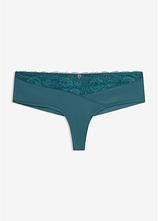 String Panty mit edler Spitze und nahtloser Hinterhose in petrol von vorne - bonprix