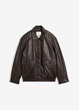 Oversize Leder-Blouson aus Lammnappa in braun von vorne - bonprix