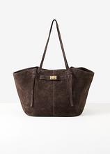 Shopper aus Veloursleder in braun von vorne - bonprix