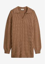 Zopfstrick-Pullover aus Viskose-Mix in braun von vorne - bonprix