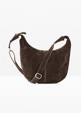 Umhängetasche aus Veloursleder in braun von vorne - bonprix
