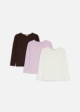Langarmshirt aus reiner Baumwolle (3er Pack) in lila von vorne - bonprix