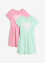 Jerseykleid aus reiner Bio-Baumwolle (2er Pack) in grün von vorne - bonprix