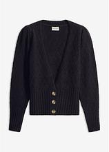 Feinstrickjacke mit Knopfdetails in schwarz von vorne - bonprix