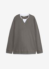 Langarmshirt aus Waffelstrick in 2-in-1-Optik aus reiner Baumwolle in grau von vorne - bonprix