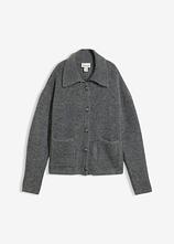 Strickjacke aus flauschigem Rippstrick in grau von vorne - bonprix
