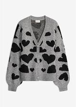 Strickjacke mit Jacquardmuster in grau von vorne - bonprix
