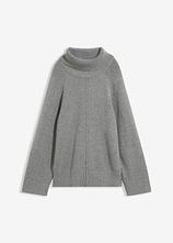 Rollkragenpullover mit dekorativer Naht in grau von vorne - bonprix