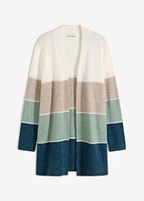 Oversize Longstrickjacke mit Glitzerstreifen in beige von vorne - bonprix
