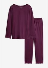 Pyjama aus weicher Bio-Baumwolle in lila von vorne - bonprix