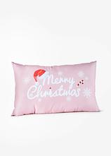 Dekokissen mit ausreichend Füllung und "Merry Christmas"- Print in rosa von vorne - bonprix