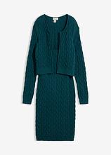 Strickkleid mit angesetztem Bolero - 2 in 1 Optik in petrol von vorne - bonprix