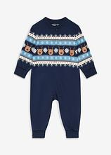 Weihnachtlicher Overall aus kuschelig-angerauter Bio-Baumwolle in blau von vorne - bonprix
