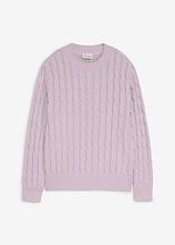 Pullover mit Zopfstrickmuster aus reiner Bio-Baumwolle in lila von vorne - bonprix