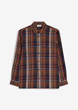 Karo-Flanellhemd in Oversize mit Brusttasche in braun von vorne - bonprix
