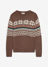 Feinstrickpullover mit Norwegermuster in braun von vorne - bonprix