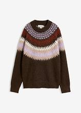 Norweger-Pullover mit Rundhals-Ausschnitt in braun von vorne - bonprix