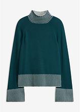 Stehkragenpullover aus weichem Kaschmir-Mix in petrol von vorne - bonprix