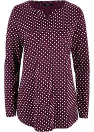 Gepunktetes Baumwoll-Langarmshirt mit Seitenschlitzen, bpc bonprix collection