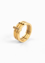 3-reihiger Edelstahl Ring veredelt mit Zirkoniasteinen, bpc bonprix collection