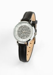 Leder Armbanduhr veredelt mit Kristallsteinen, bpc bonprix collection