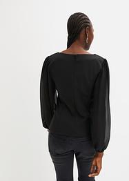 Bluse mit Chiffonärmel, Lederimitat, BODYFLIRT boutique