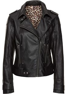 Modern gefütterte Lederimitat Jacke schwarz Modern gefütterte Lederimitat Jacke schwarz
