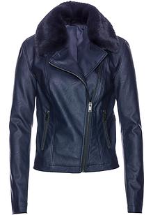 Modern gefütterte Lederimitat Jacke schwarz Modern gefütterte Lederimitat Jacke schwarz