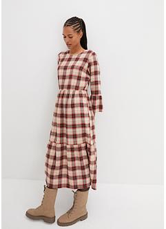 Ausgestelltes Midi-Kleid aus Flanell mit Volants, bpc bonprix collection