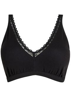 Geripptes Bralette mit Bio-Baumwolle und Spitze