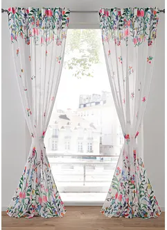 Gardine mit Blumendruck inkl.Raffhalter (2er Pack), bonprix
