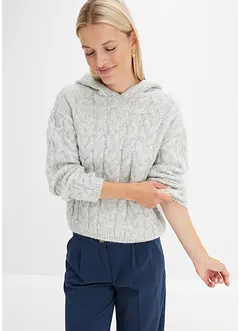 Strickpullover mit Zopfmuster und Kapuze, bonprix