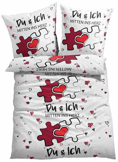 Bettwasche Mit Du Ich Motiv Weiss Linon