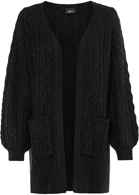 Lange Strickjacke Damen Schwarz - Eleganter Cardigan Mit Taschen