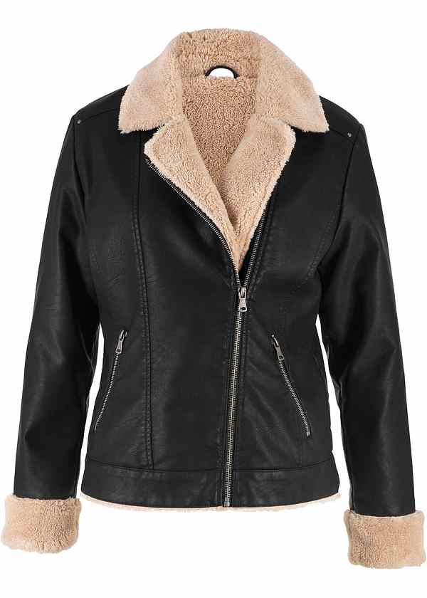 Modern gefütterte Lederimitat Jacke schwarz Modern gefütterte Lederimitat Jacke schwarz