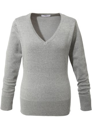 Feinstrick-Pullover mit V-Ausschnitt in grau - bpc bonprix collection