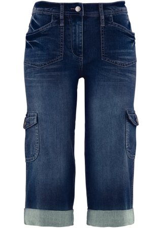 Cargo Jeans, Mid Waist, Stretch in blau von vorne - bpc bonprix collection