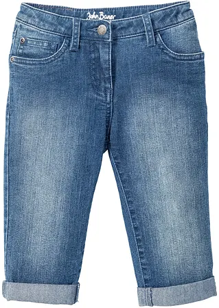 Mädchen Capri Jeans mit Krempelsaum in blau von vorne - John Baner JEANSWEAR