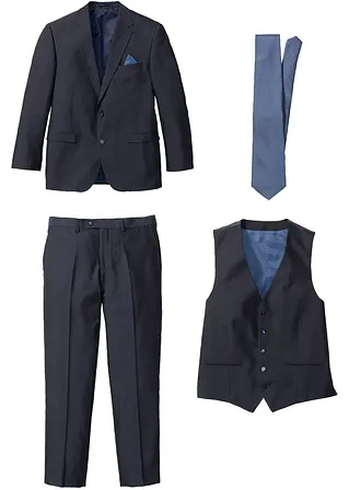Anzug (4-tlg. Set): Sakko, Hose, Weste, Krawatte in blau von vorne - bonprix