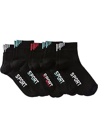 Sportsocken mit Schriftzug mit Bio-Baumwolle (5er Pack) in schwarz von der Seite - bonprix