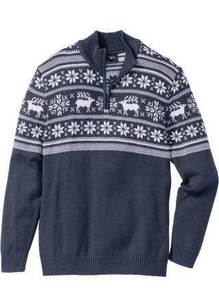 Norweger-Pullover mit Stehkragen in blau von vorne - bpc bonprix collection